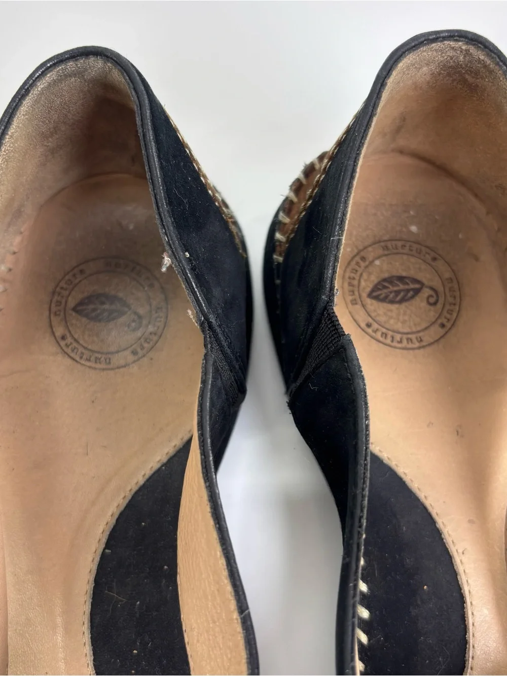 Nurture Charlie black suede flats 9.5 tan toe comfort walking square toe